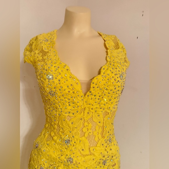 Jovani Yellow Lace Maxi Dress - Picture 8 of 11